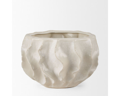 Mercana - Vahn Sculptural Cream Glazed Decorative Ceramic Bowl