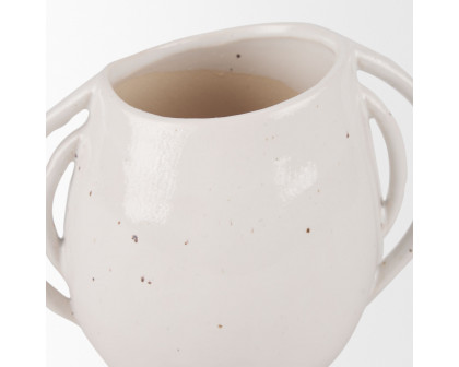 Mercana Urvi Short Speckled Asymmetrical Ceramic Vase - White