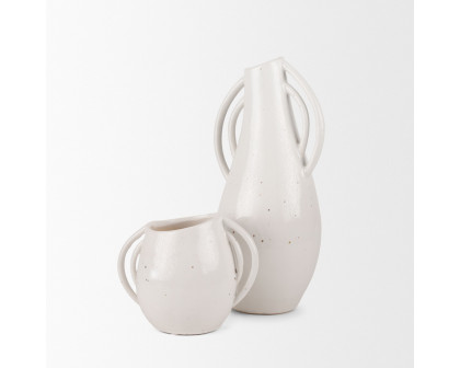 Mercana Urvi Short Speckled Asymmetrical Ceramic Vase - White