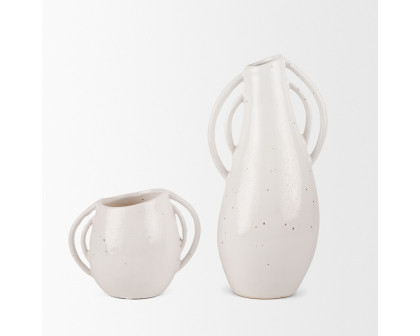 Mercana Urvi Short Speckled Asymmetrical Ceramic Vase - White