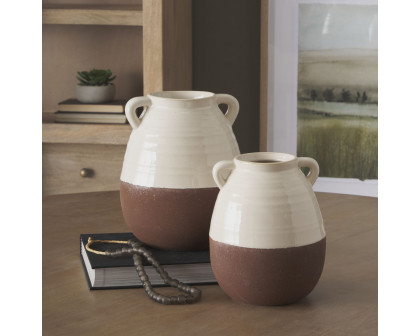 Mercana Tryna Small Ceramic Vase with Matte Brown - Beige