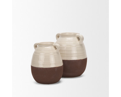 Mercana Tryna Small Ceramic Vase with Matte Brown - Beige