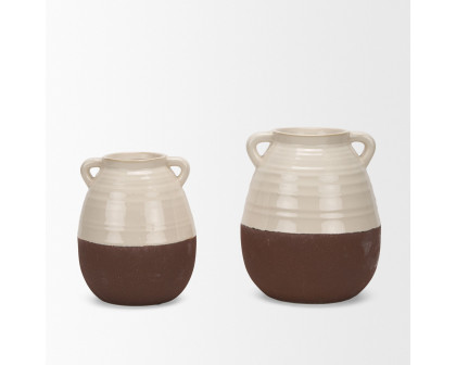 Mercana Tryna Large Ceramic Vase with Matte Brown - Beige