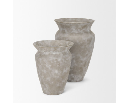 Mercana Utari Short Floor Vase with White Detailing Ceramic - Beige