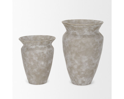 Mercana Utari Short Floor Vase with White Detailing Ceramic - Beige