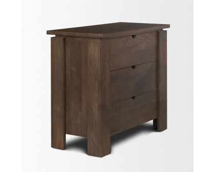 Mercana - Wallen Solid Dark Brown Wood 3 Drawer Accent Cabinet