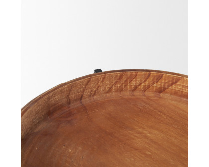 Mercana - Wally Round Medium Brown Wood with Matte Black Metal Stand Trays