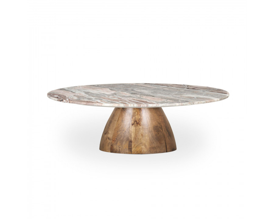 Mercana - Allyson Round Medium Brown with Pink Marble Pedestal Coffee Table