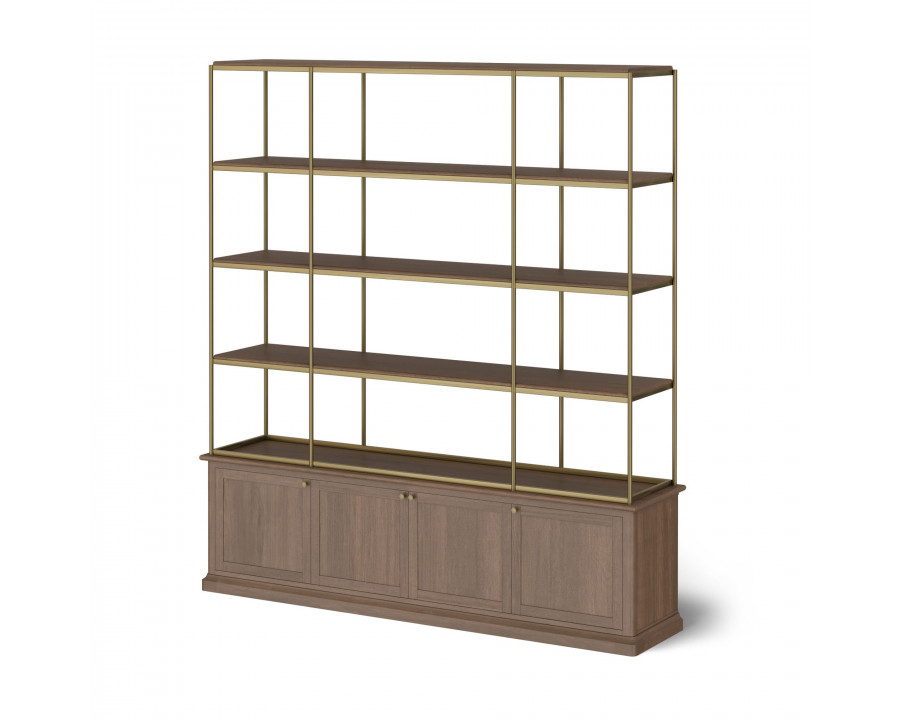 Mercana Braxton Large Shelving Unit with Antique Brass Metal 3 Shelf - Dark Brown, Wood/Metal