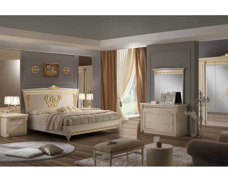 Mobis Samos Wooden Bed Imperial 180 X 200 Cm with Bedframe - Cream/Gold