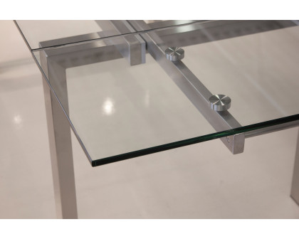 Mobital Cantro Dining Table - Brush, Clear Tempered Glass