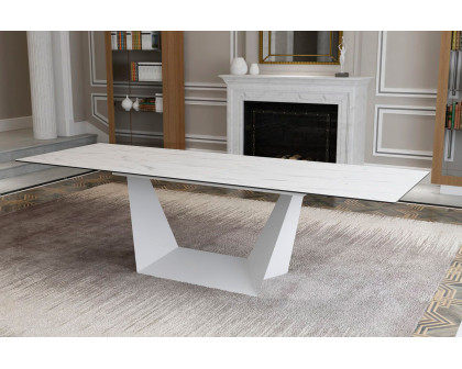 Mobital - Origami Dining Table with Double Extension in Carrera White, Ceramic