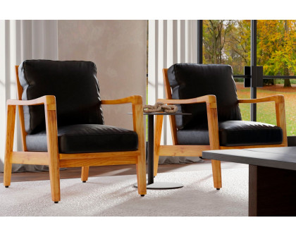 Mobital™ Craftsman Square Arms Lounge Chair - Black, Leather, Wood Natural Frame