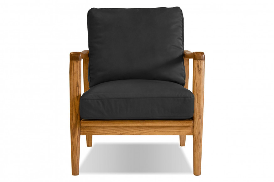 Mobital™ Craftsman Square Arms Lounge Chair - Black, Leather, Wood Natural Frame