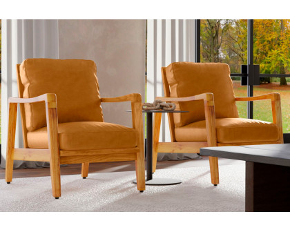 Mobital™ Craftsman Square Arms Lounge Chair - Tan, Leather, Wood Natural Frame