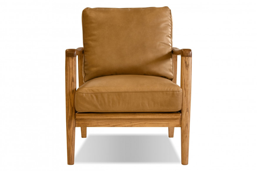 Mobital™ Craftsman Square Arms Lounge Chair - Tan, Leather, Wood Natural Frame