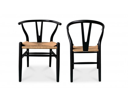 Moe's Ventana Scandinavian Dining Chair Set of 2 - Black and Natural