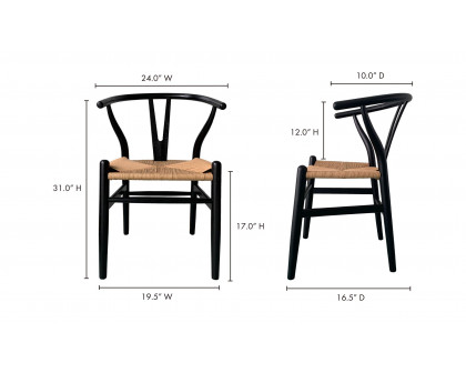 Moe's Ventana Scandinavian Dining Chair Set of 2 - Black and Natural