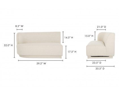 Moe's Yoon 2 Seat Sofa - Sweet Cream, Left Chaise