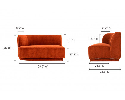 Moe's™ Yoon 2 Seat Sofa - Fired Rust, Left Chaise