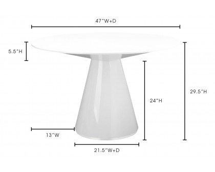 Moe's Otago Round Dining Table - White, 47"