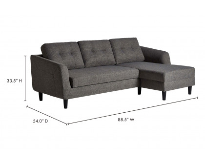 Moe's Belagio Sofa Bed With Chaise - Charcoal Gray, Right Facing