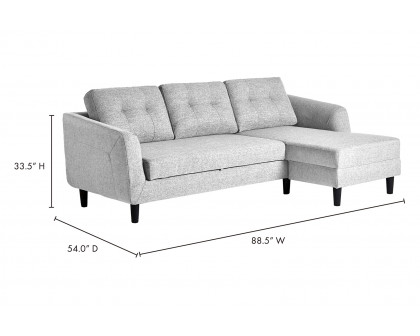 Moe's Belagio Sofa Bed With Chaise - Light Gray, Right Facing