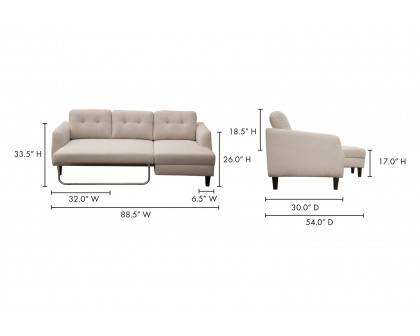 Moe's Belagio Sofa Bed With Chaise - Beige, Right Facing