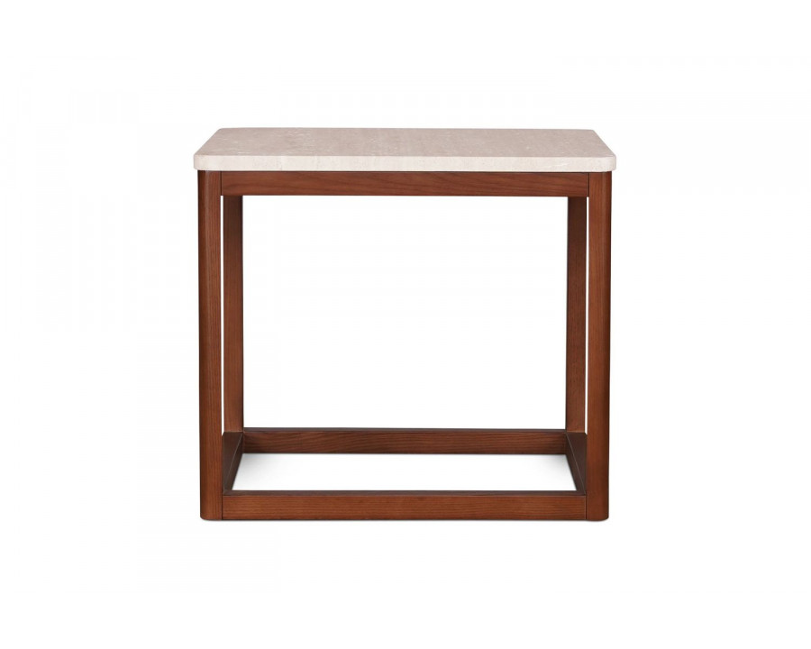 Moe's Ellis Modern Side Table - Brown, Travertine/Wood