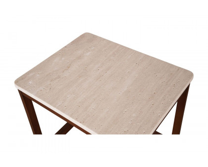 Moe's Ellis Modern Side Table - Brown, Travertine/Wood