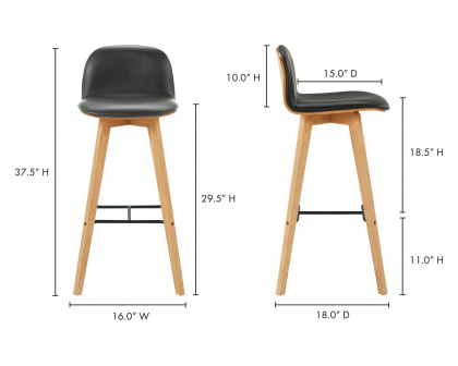 Moe's Napoli Leather Bar Stool - Black