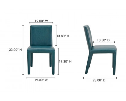 Moe's Monte Contemporary Dining Chair Set of 2 - Teal, Vegan Leather