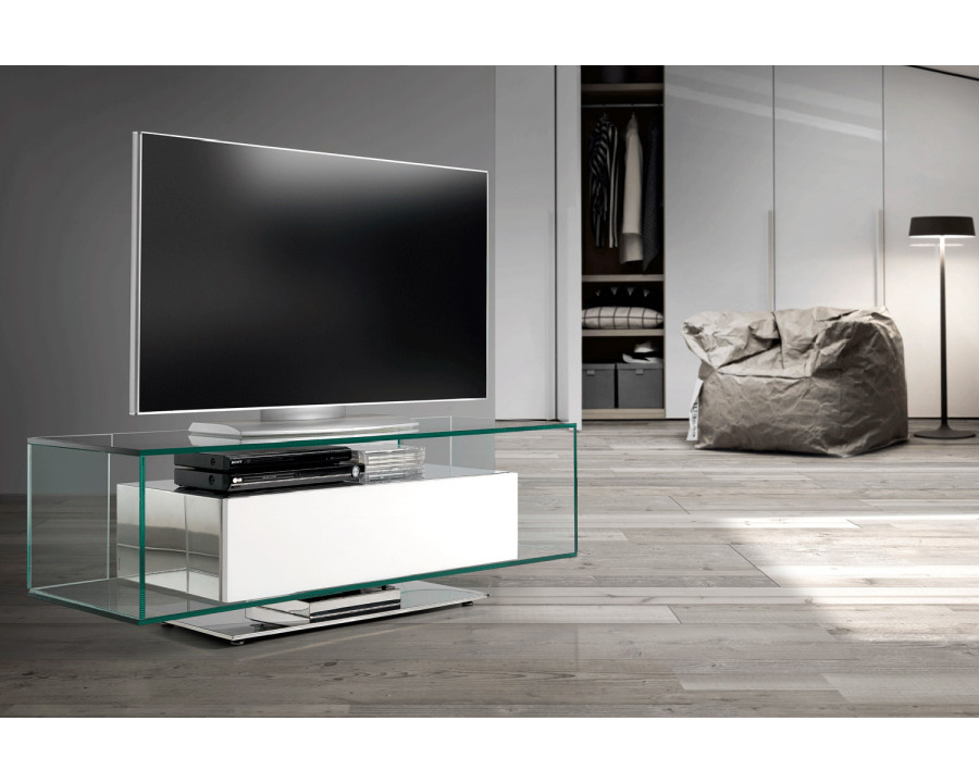 Nacher Fox TV Unit - Wood White Base, Glass Top