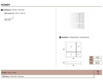 Nacher - Mandy Rectangular Mirror in White, MDF