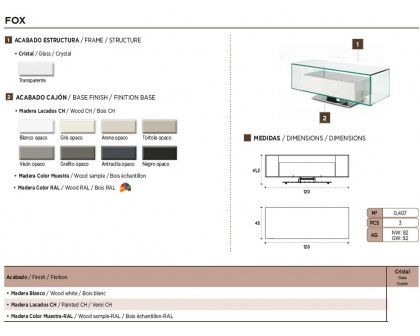 Nacher Fox TV Unit - Wood Sample RAL Base, Glass Top