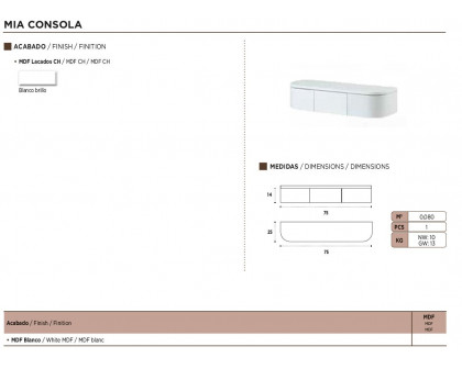 Nacher - Mia Console in White, MDF