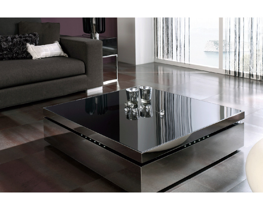 Nacher Raf Coffee Table - Stainless Steel Base, Glass Top