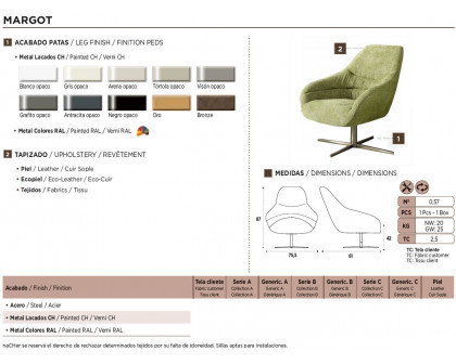 Nacher Margot Armchair - Steel Legs, Series A Upholstery