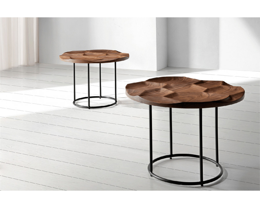 Nacher Kame Round End Table - Black CH Base, Walnut Top