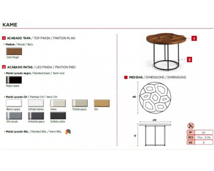 Nacher Kame Round End Table - Black CH Base, Walnut Top