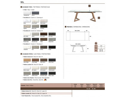 Nacher Nil Extendable Rectangular Dining Table - Wood CH Legs, Glass Top