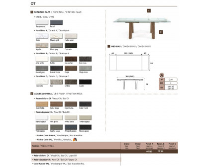 Nacher Ot Extendable Rectangular Dining Table - Wood CH Legs, Glass Top