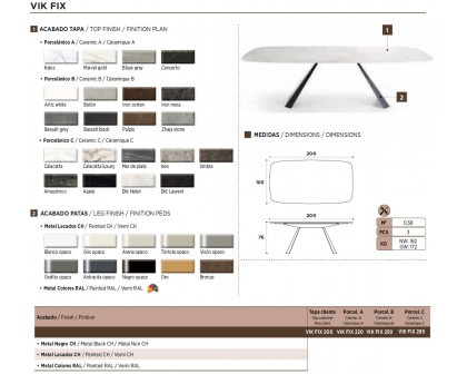 Nacher Vik Fixed Oval Dining Table - Metal Black CH Legs, Ceramic B Top