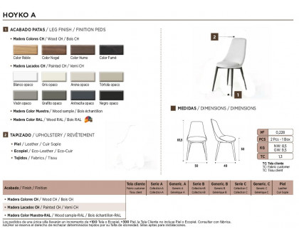 Nacher Hoyko Dining Chair - Wood CH Legs, Series A Upholstery