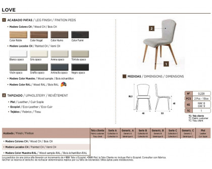 Nacher - Love Dining Chair in Wood CH Legs, Series B Upholstery