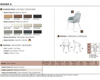 Nacher Roger Dining Chair - Wood CH Legs, Series A Upholstery