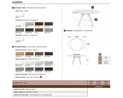 Nacher Alessia Extendable Round Dining Table - Wood CH Legs, Glass Top