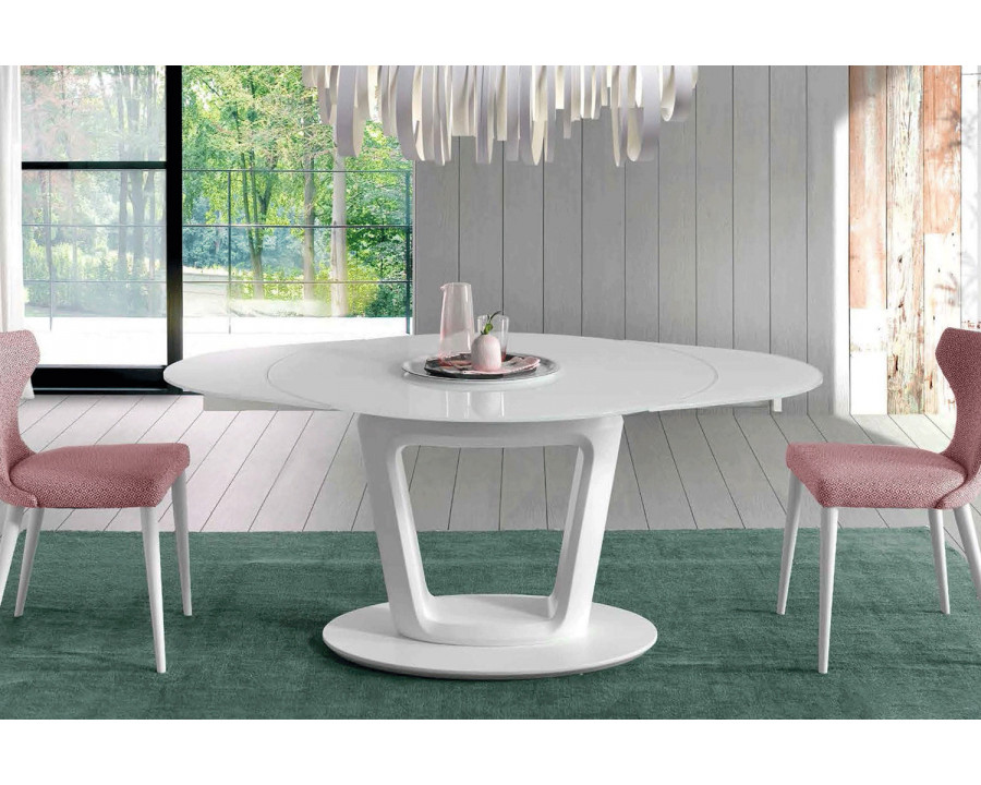 Nacher Antonella Extendable Round Dining Table - MDF White CH Legs, Glass Top