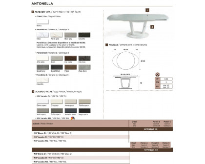 Nacher Antonella Extendable Round Dining Table - MDF White CH Legs, Glass Top