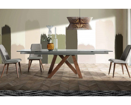 Nacher Tree Extendable Rectangular Dining Table - Wood Sample RAL Legs, Glass Top